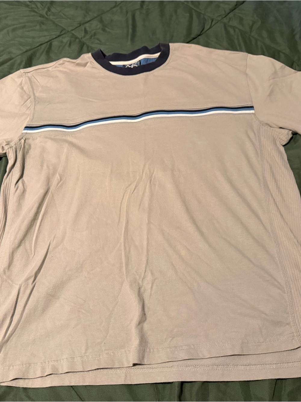 Men's Tan Short-Sleeve Crewneck Shirt with Stripe Detail